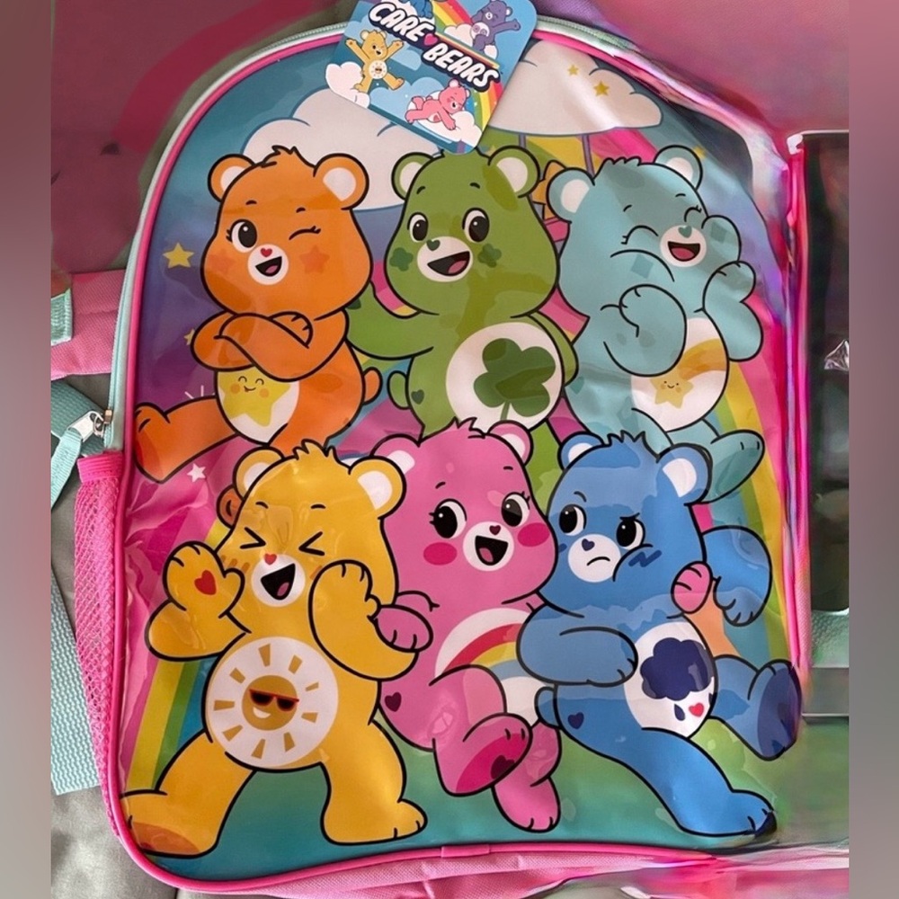 ‼️(2) piece ‼️Care Bears Colorful Fun Backpack & Grumpy Bear Zip Makeup bag